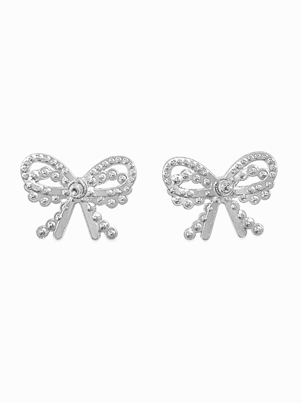 Silver Bow Stud Earrings CZ & Mini Pearl Accents 1” x 1” - Picture 3 of 3